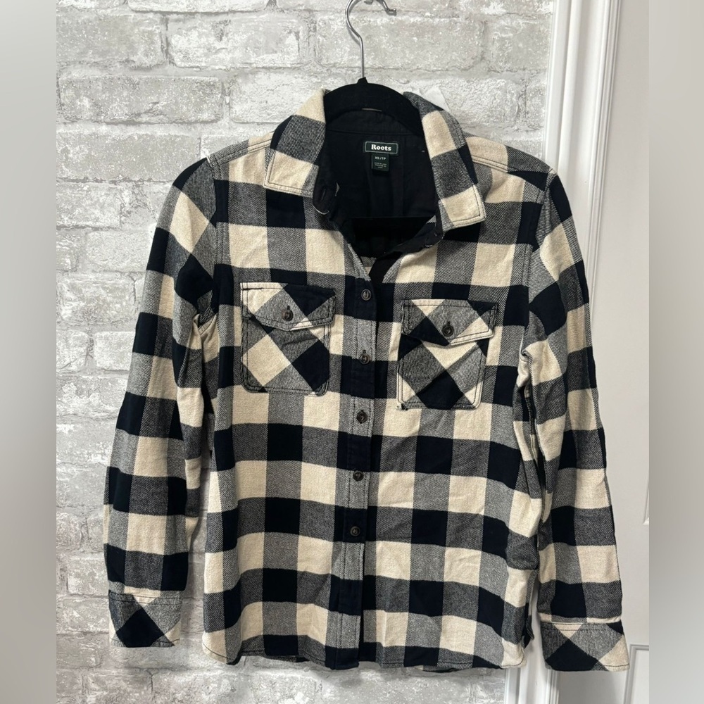 Roots flannel shirt ladies size XS - long sleeve shirt - PTP is 19